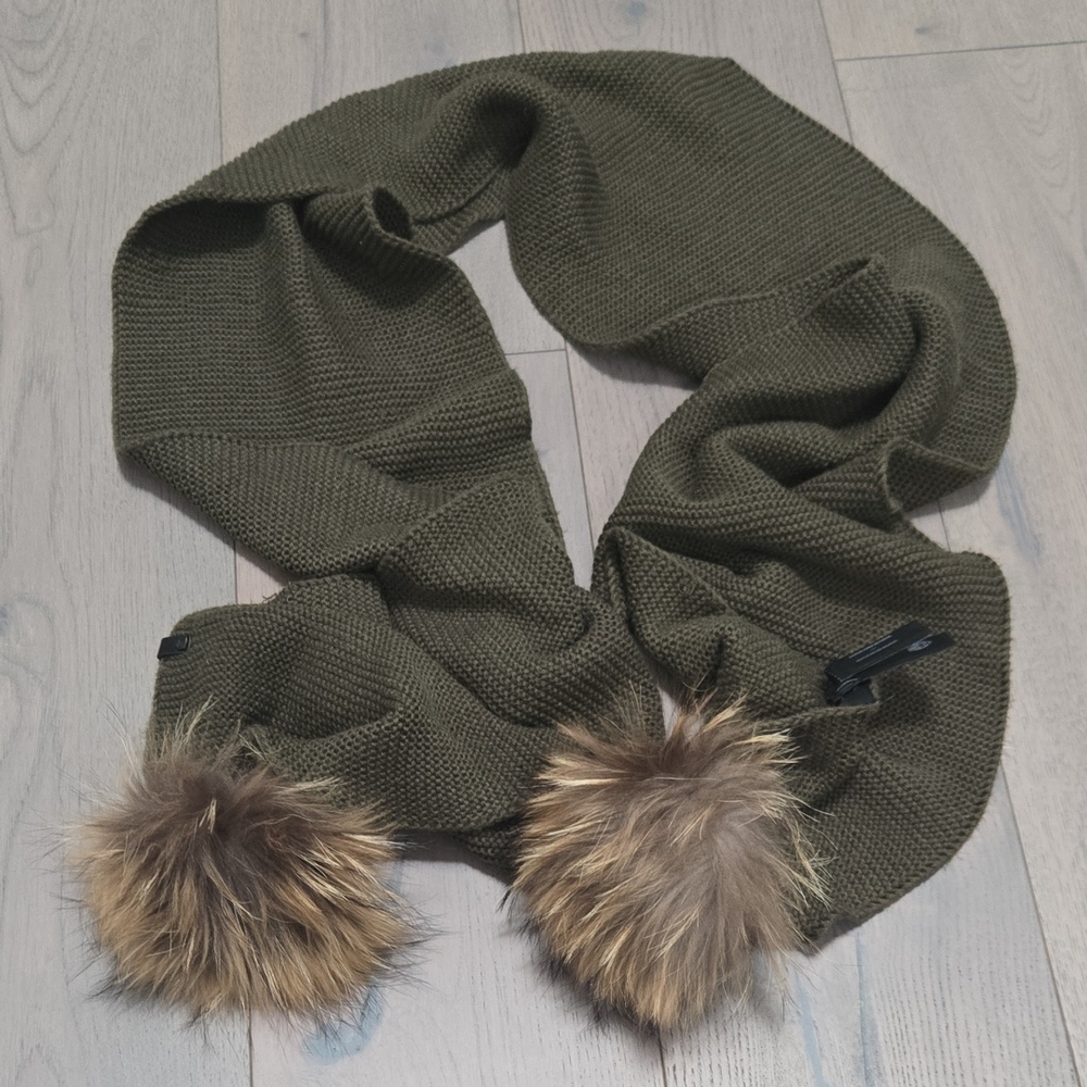 RUDSAK Olive Knit Scarf with Faux Fur Accents